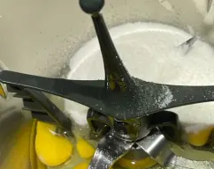 Step <p>COLOQUE LA MARIPOSA EN LAS CUCHILLAS. PONGA EN EL VASO LOS HUEVOS, LA YEMA DE HUEVO Y EL AZUCAR Y BATA 6 MIN/VEL 4. RETIRE LA MARIPOSA .</p> illustration
