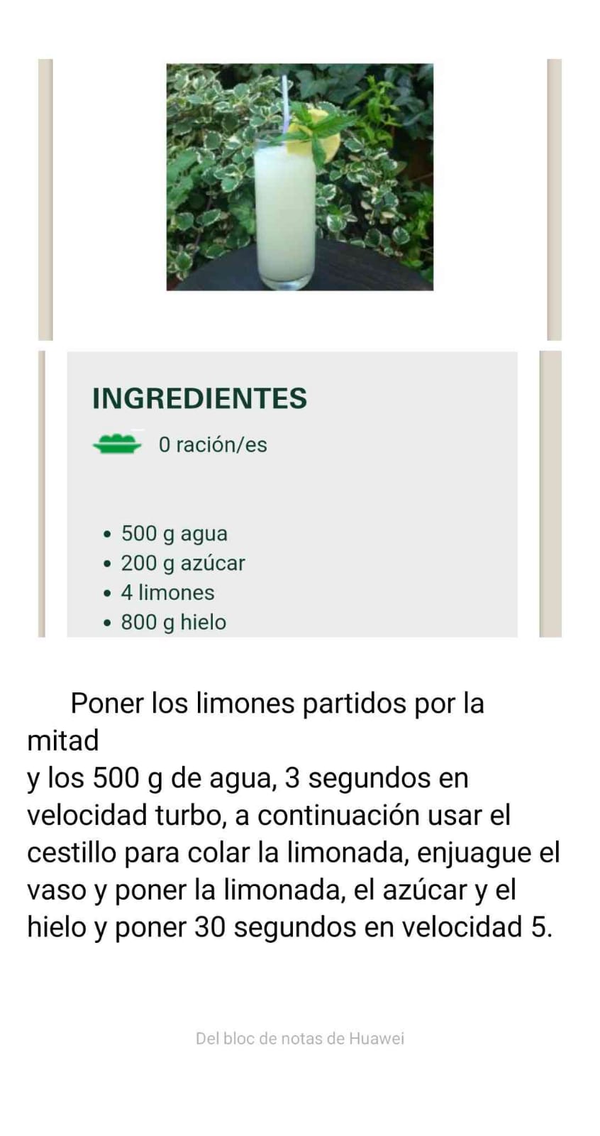 Granizado limon sin azucar thermomix